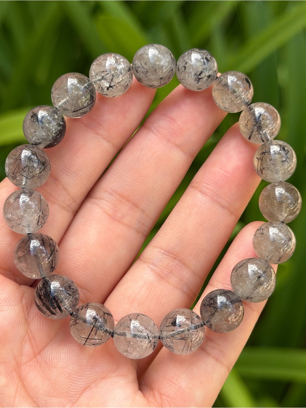 10mm stretchable black rutilated quartz bracelet 2538 - Picture 3 of 9
